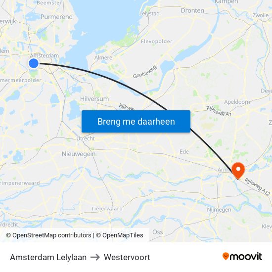 Amsterdam Lelylaan to Westervoort map