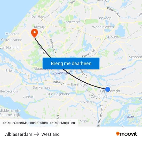 Alblasserdam to Westland map