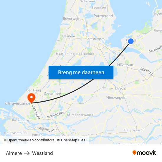 Almere to Westland map