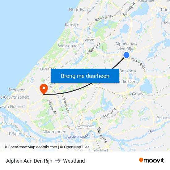Alphen Aan Den Rijn to Westland map