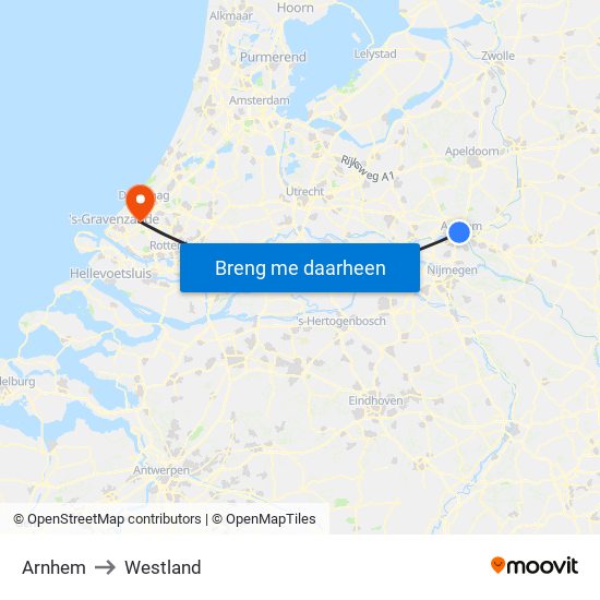 Arnhem to Westland map