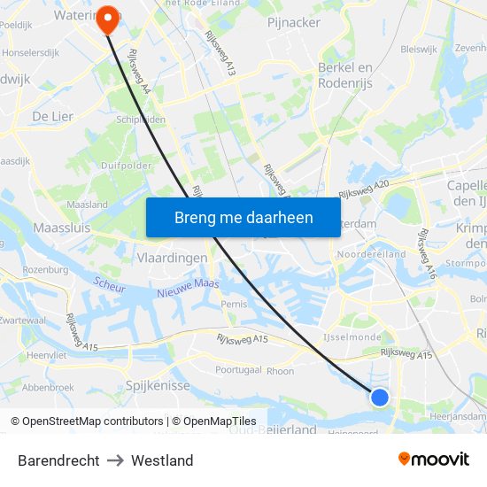 Barendrecht to Westland map