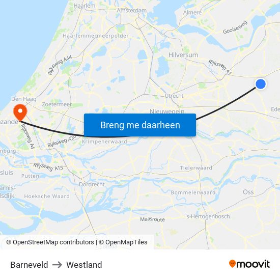 Barneveld to Westland map