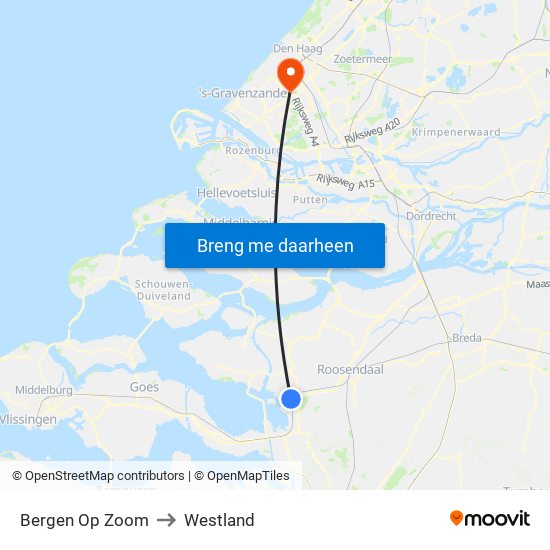 Bergen Op Zoom to Westland map