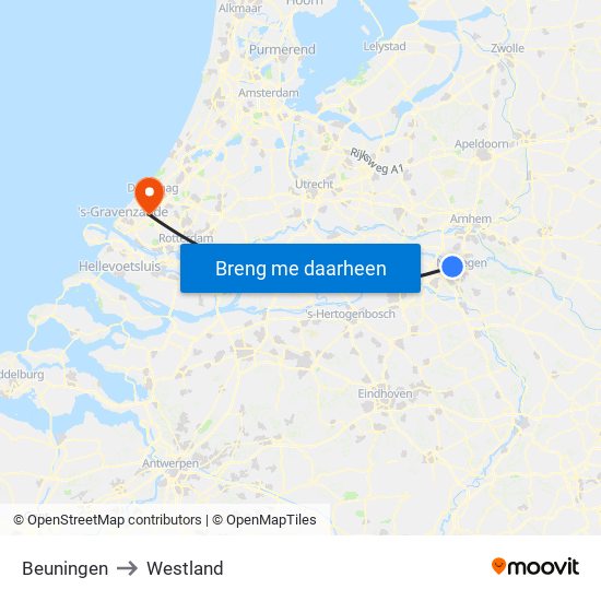 Beuningen to Westland map