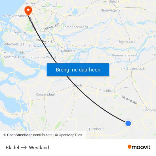 Bladel to Westland map