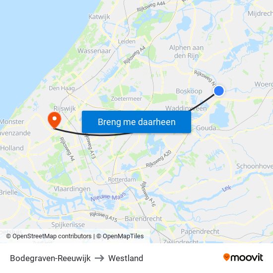 Bodegraven-Reeuwijk to Westland map