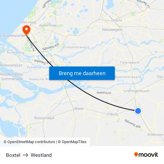 Boxtel to Westland map