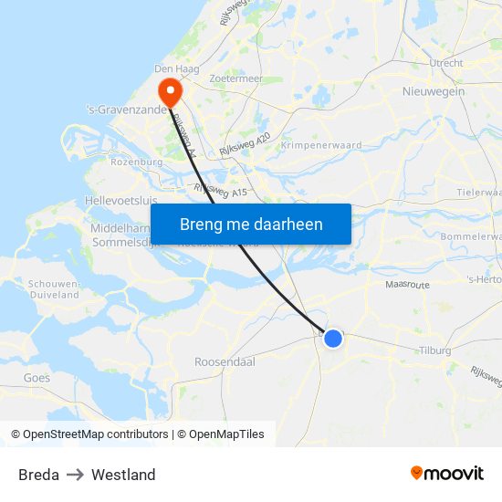 Breda to Westland map