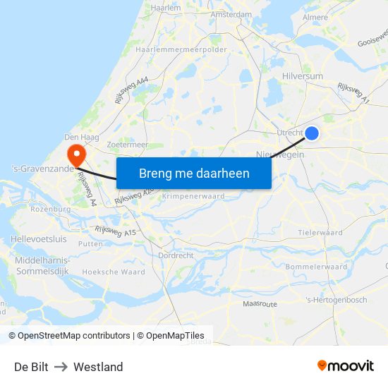 De Bilt to Westland map