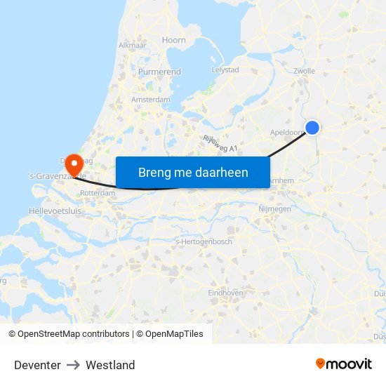 Deventer to Westland map