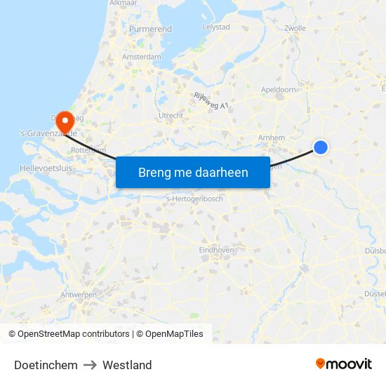 Doetinchem to Westland map