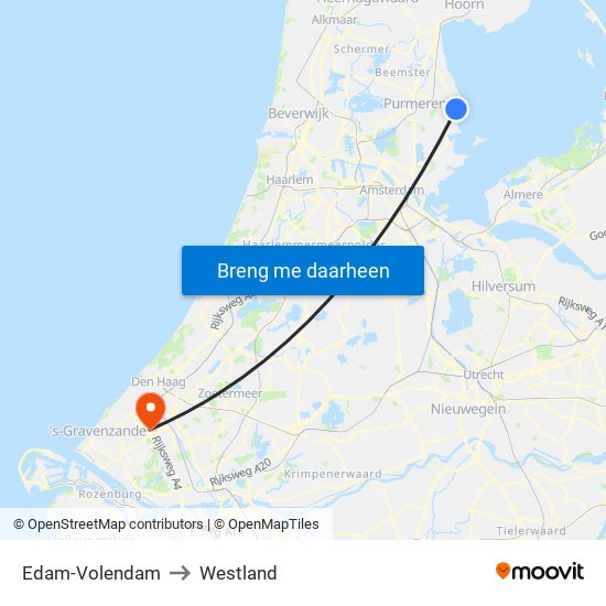 Edam-Volendam to Westland map