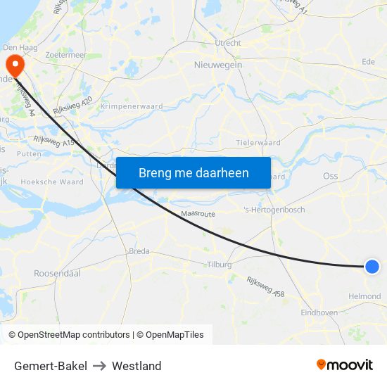 Gemert-Bakel to Westland map