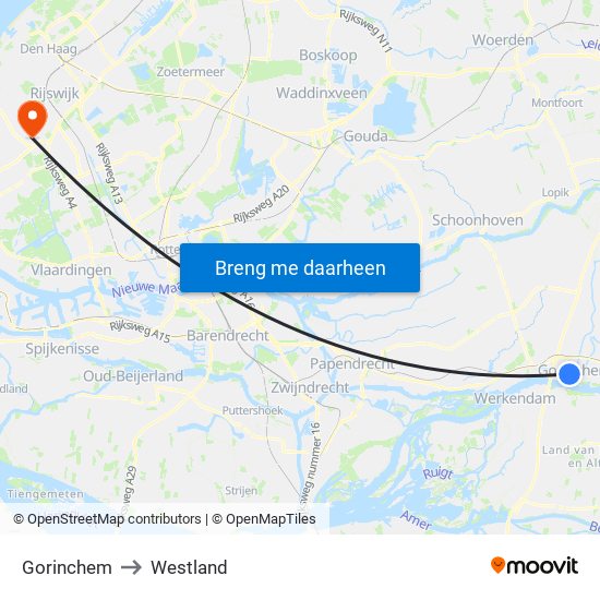 Gorinchem to Westland map