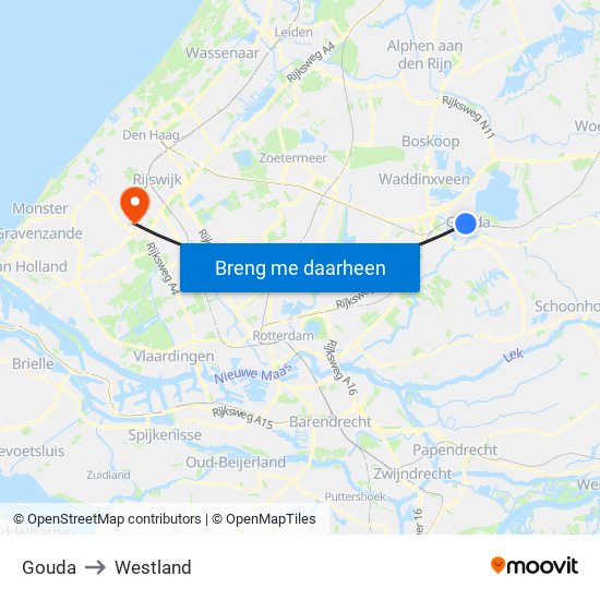 Gouda to Westland map
