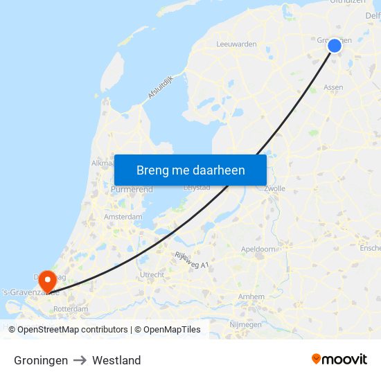 Groningen to Westland map