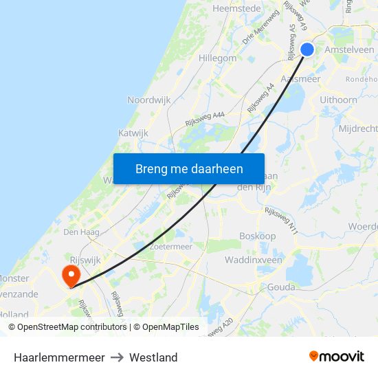 Haarlemmermeer to Westland map