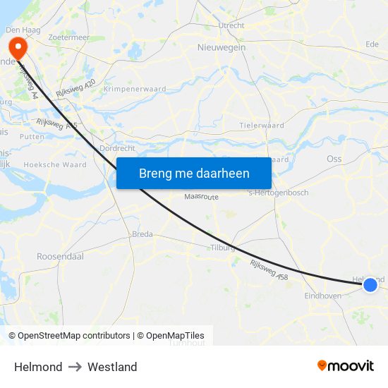 Helmond to Westland map