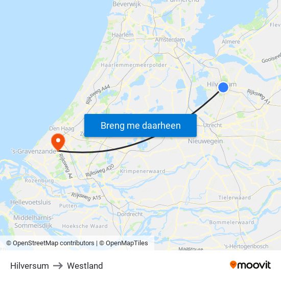 Hilversum to Westland map