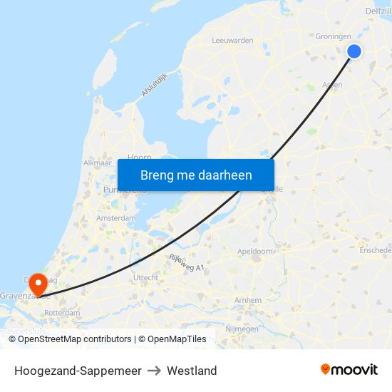 Hoogezand-Sappemeer to Westland map