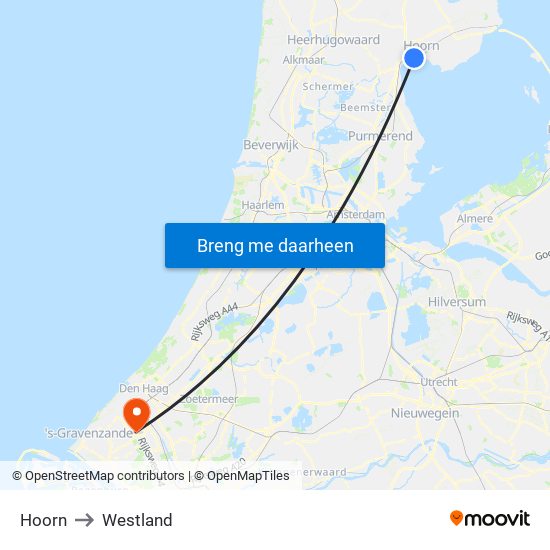 Hoorn to Westland map