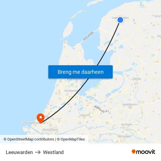 Leeuwarden to Westland map