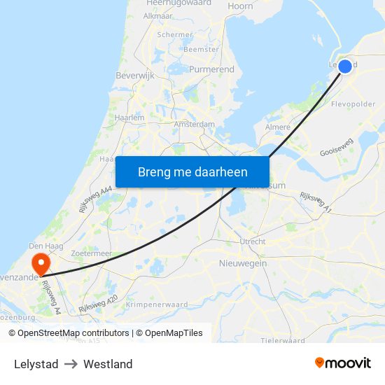 Lelystad to Westland map