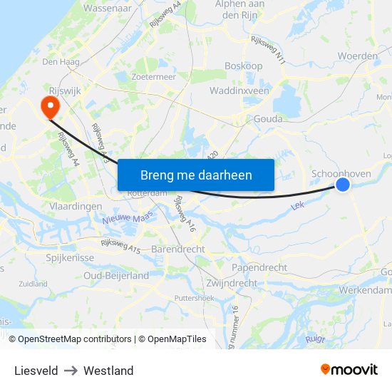 Liesveld to Westland map