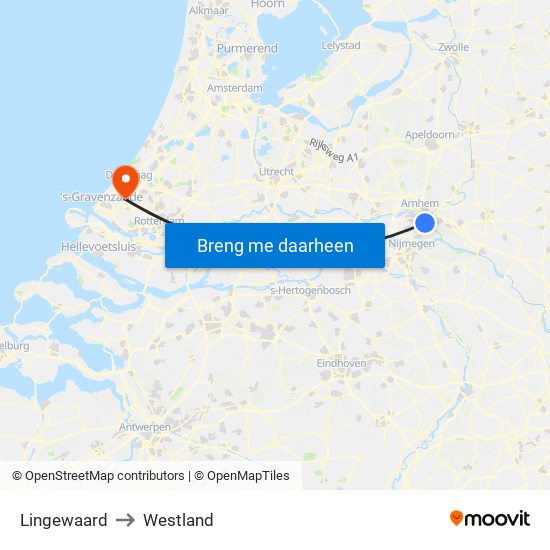 Lingewaard to Westland map