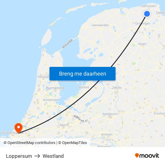 Loppersum to Westland map