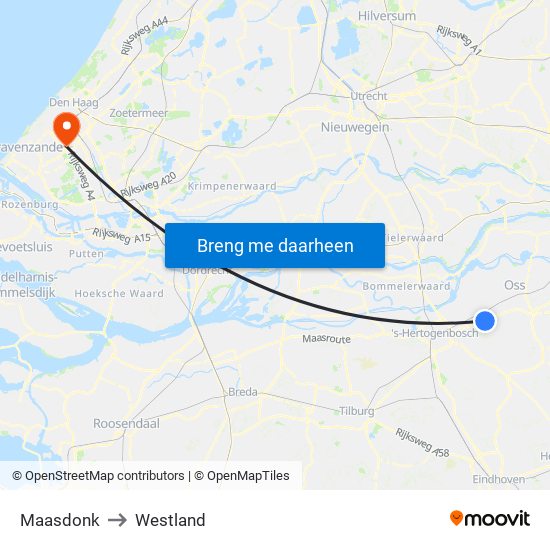 Maasdonk to Westland map