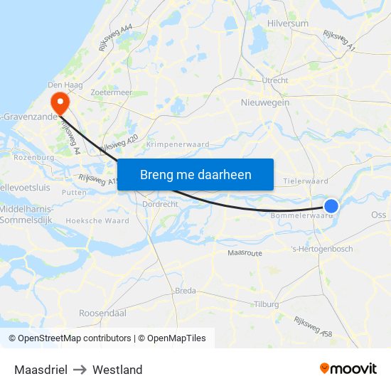 Maasdriel to Westland map
