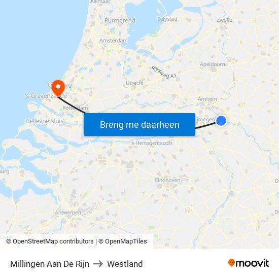 Millingen Aan De Rijn to Westland map