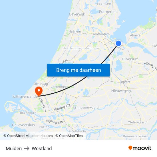 Muiden to Westland map