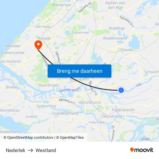 Nederlek to Westland map
