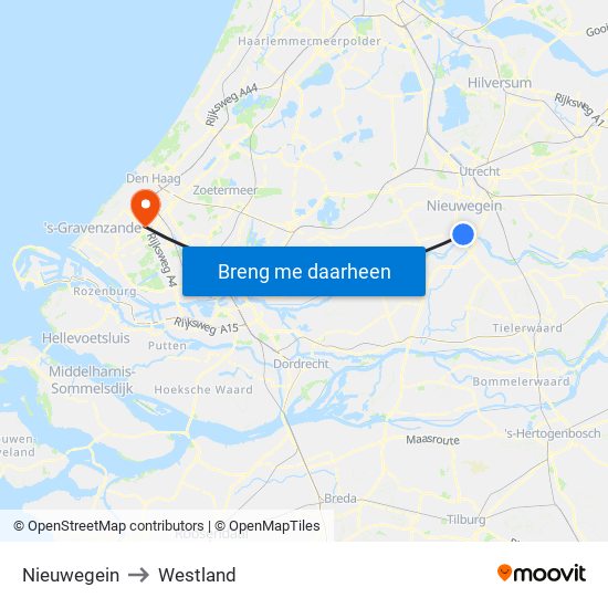 Nieuwegein to Westland map