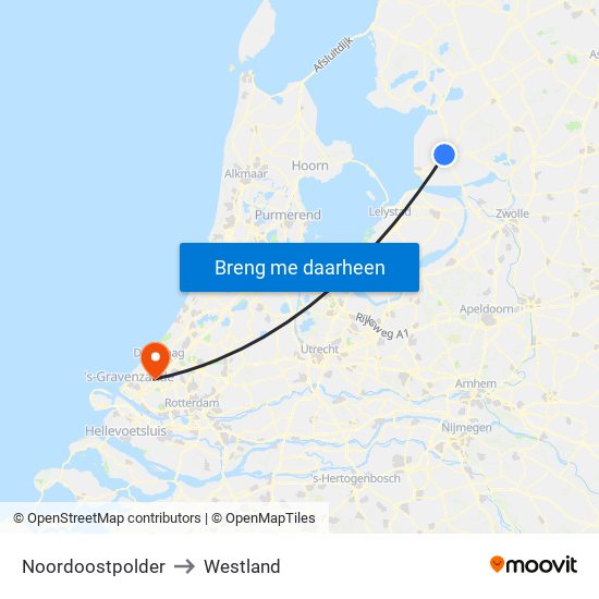 Noordoostpolder to Westland map