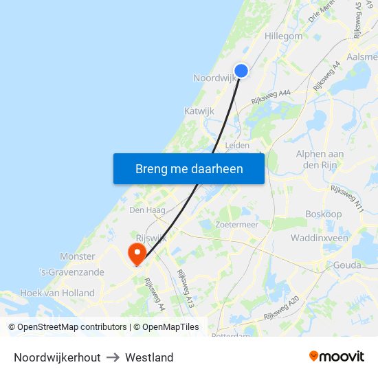 Noordwijkerhout to Westland map