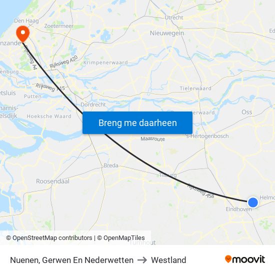 Nuenen, Gerwen En Nederwetten to Westland map