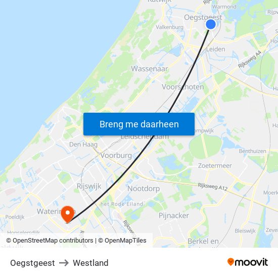 Oegstgeest to Westland map