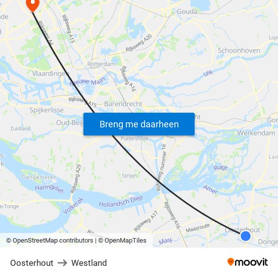 Oosterhout to Westland map
