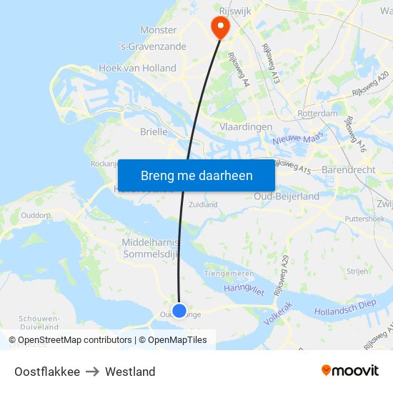 Oostflakkee to Westland map