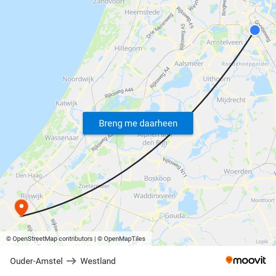 Ouder-Amstel to Westland map