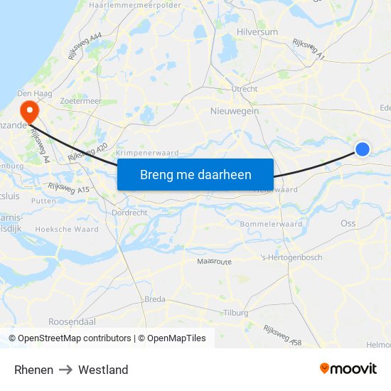 Rhenen to Westland map