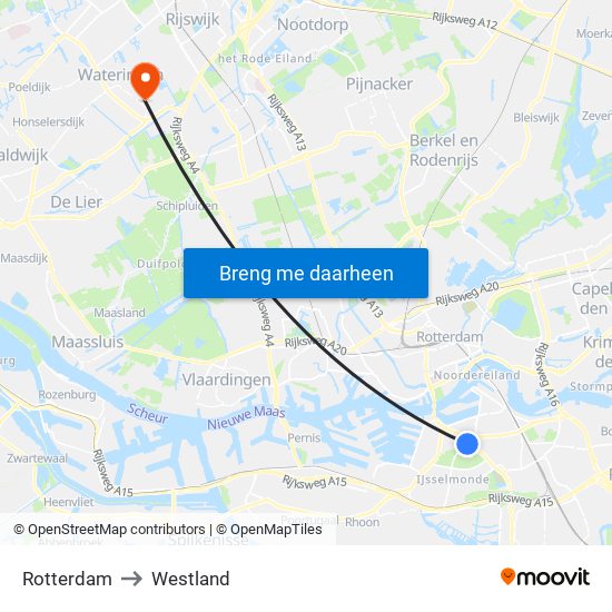 Rotterdam to Westland map