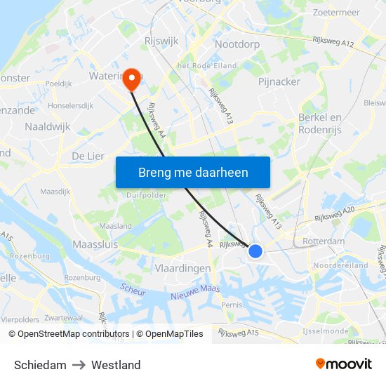 Schiedam to Westland map