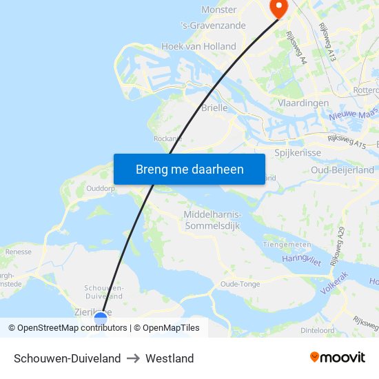 Schouwen-Duiveland to Westland map