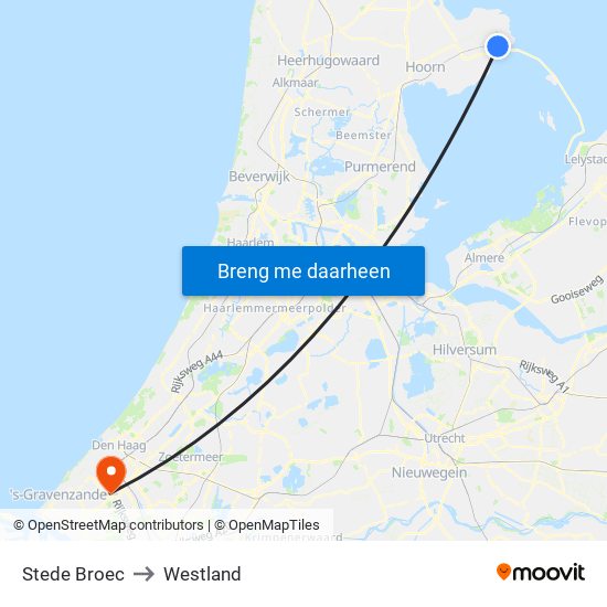 Stede Broec to Westland map