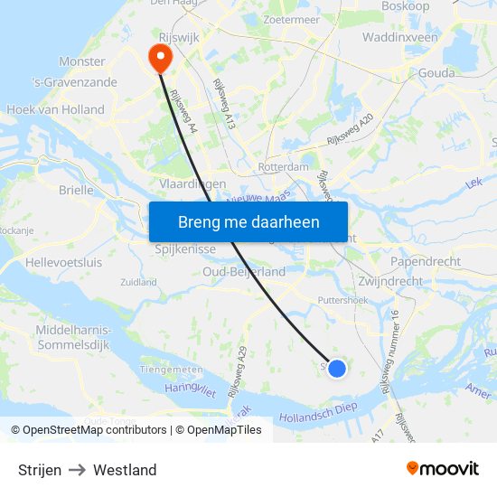 Strijen to Westland map